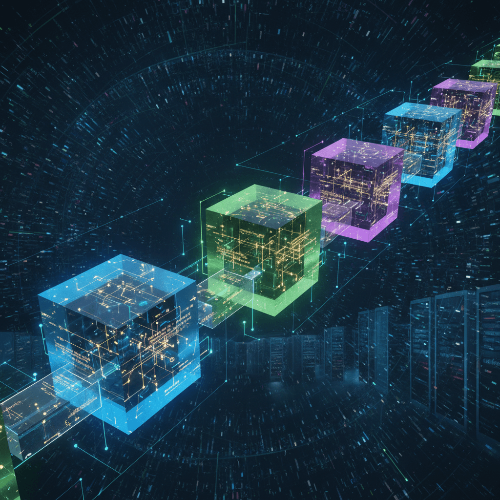 Cryptocurrency and blockchain technology concept with glowing digital coins